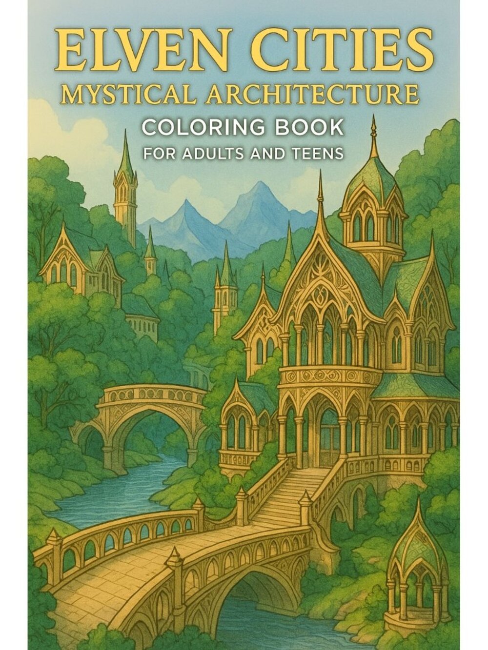 Elven Cities Mystical Architecture Coloring Sheets For Adults and Teens